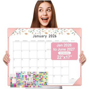 Gannyfer Large Desk Calendar Pink 22"x17" Jan 2026-June 2027